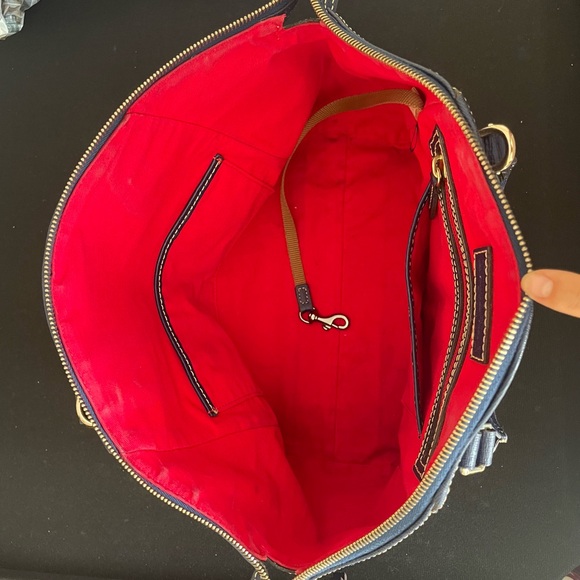 Dooney & Bourke Sydney Saffiano Leather Navy Satchel with Gold Accents - Picture 10 of 10